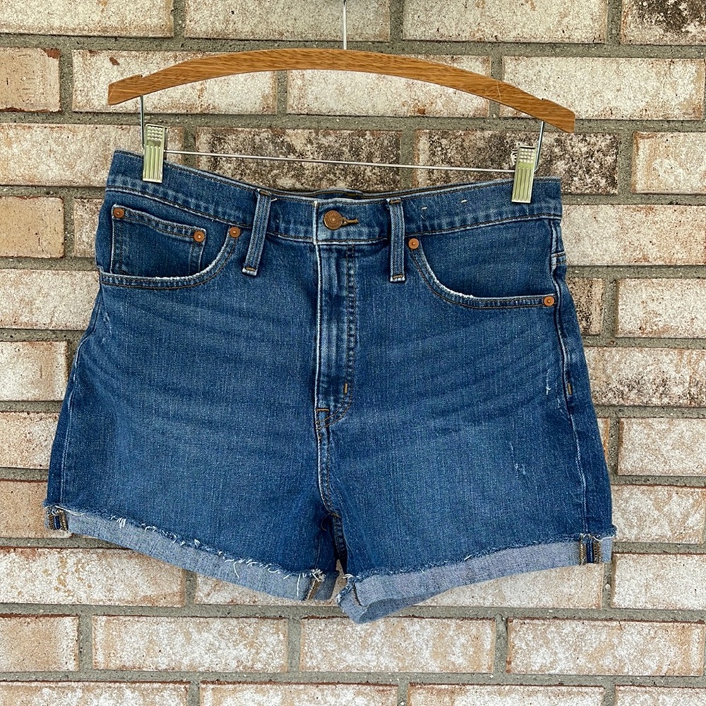 EUC Madewell blue Jean distressed high rise shorts size 30